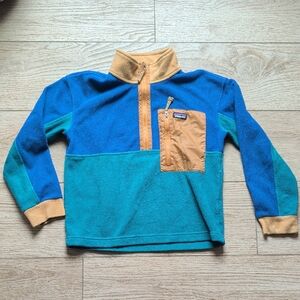 Patagonia Blue & Teal Half-Zip Kids Fleece with Tan Pocket